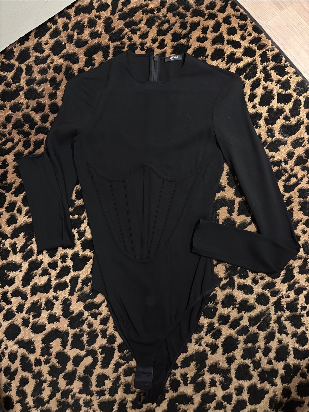 Versace Black Long Sleeve Girls Bodysuit with Corset Detail